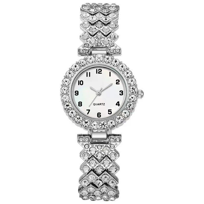 Luxury 2-Piece Women’s Watch & Bracelet Set – Silver Quartz Wristwatch Jewellery Gift