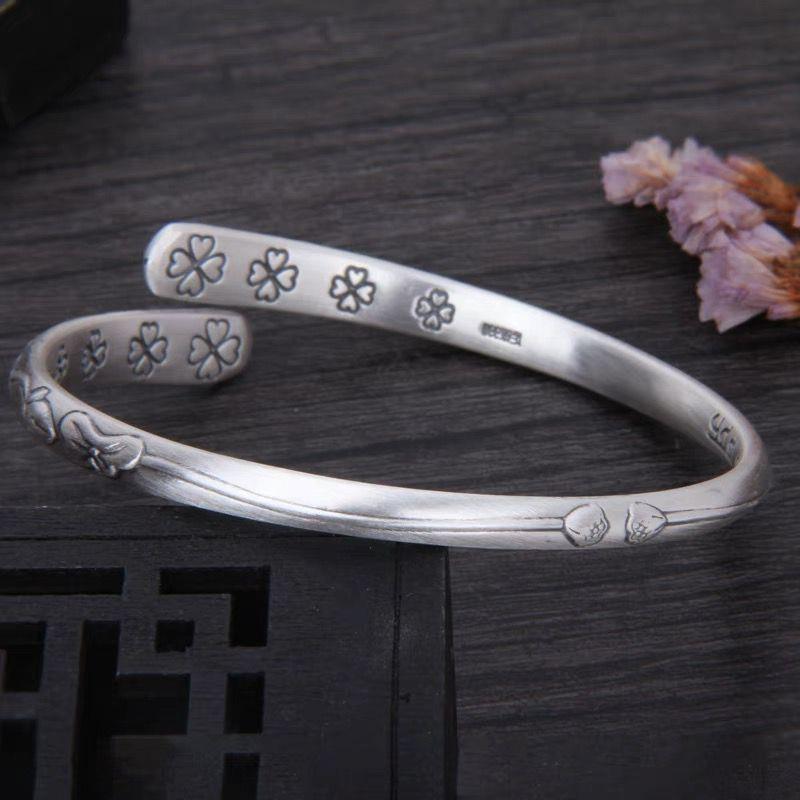 Korean-Style Thai Black Alloy Rose & Camellia Bracelet