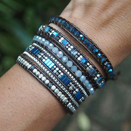 Handmade Black Gallstone Bracelet – Woven Multi-Layer Design