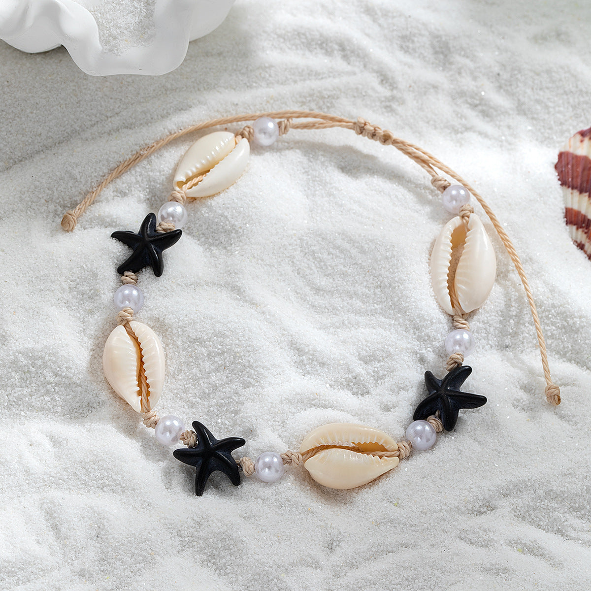 Women’s Starfish Shell Anklet with Pearls – Adjustable Foot Jewellery