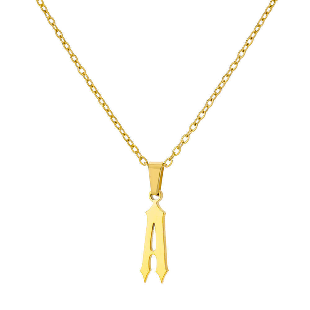 18K Gold-Plated Stainless Steel Pendant Necklace – Ancient English Letter Design