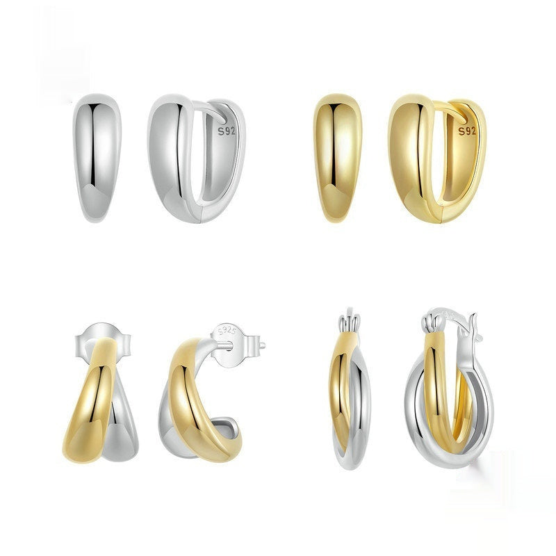 Double Ring Stud Earrings for Women – Silver and Gold Plain Design