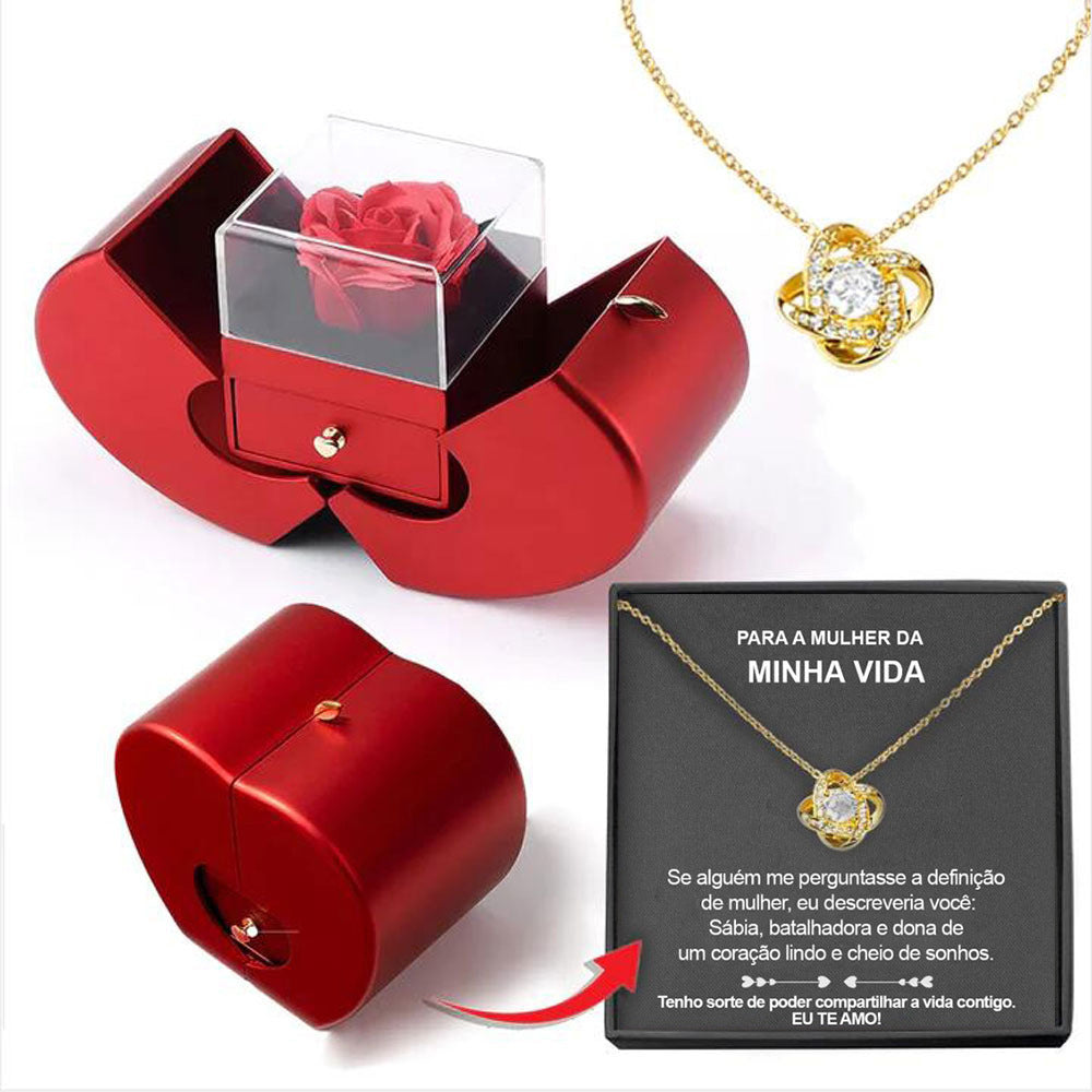 Red Apple Jewellery Box with Eternal Rose – Christmas & Valentine’s Gift for Women