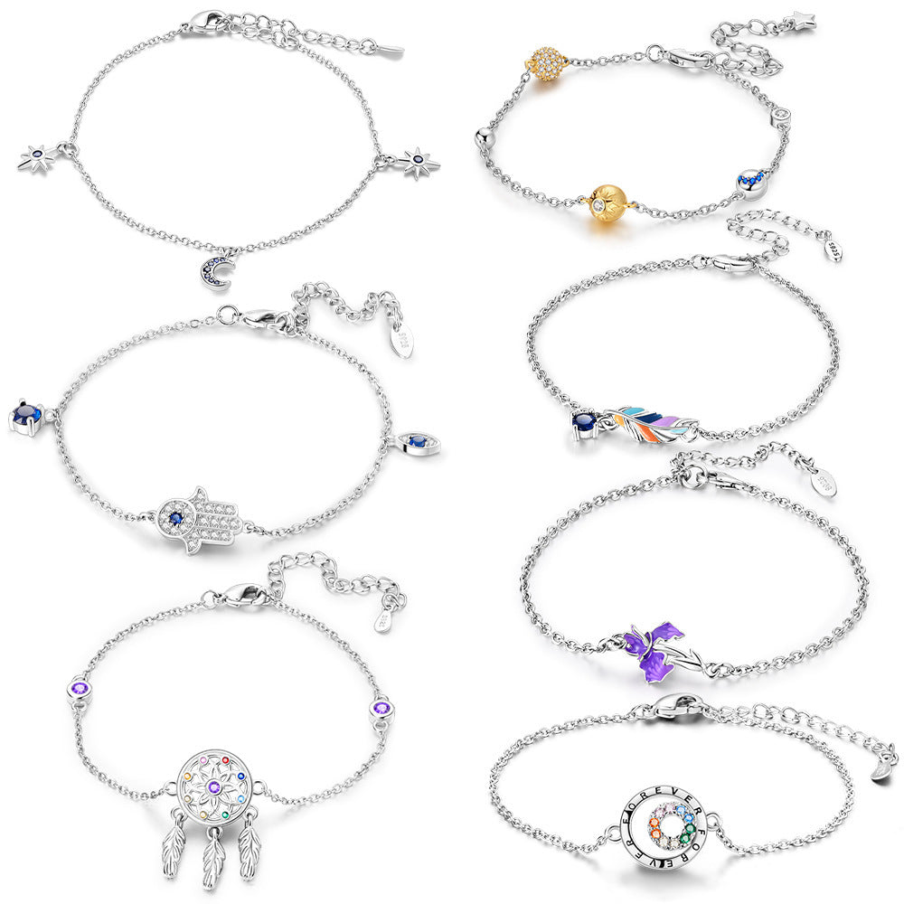 Adjustable Colorful Feather Dreamcatcher Bracelet – Silver Plated