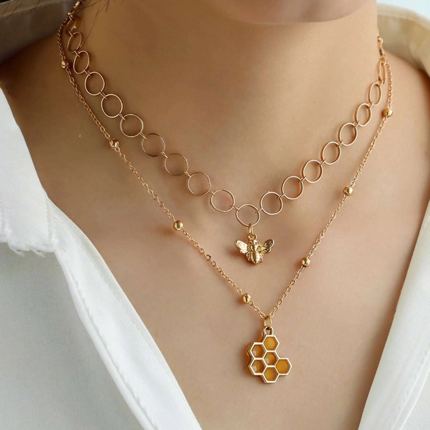 3D Bee Pendant Round Chain Clavicle Necklace