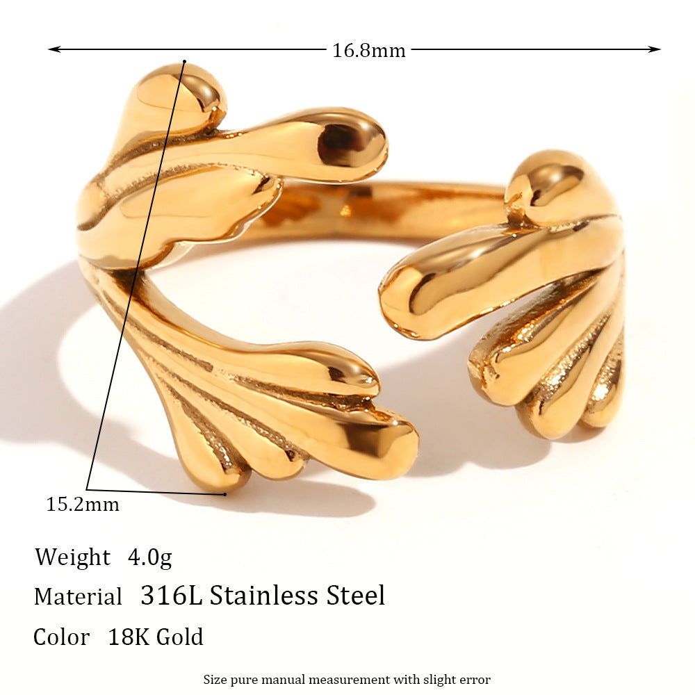 18K Gold Plated Stainless Steel Wave Flower Ring