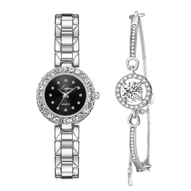 Luxury Women’s Watch and Bracelet Set – Fashion Quartz Wristwatch with Bangle for Ladies