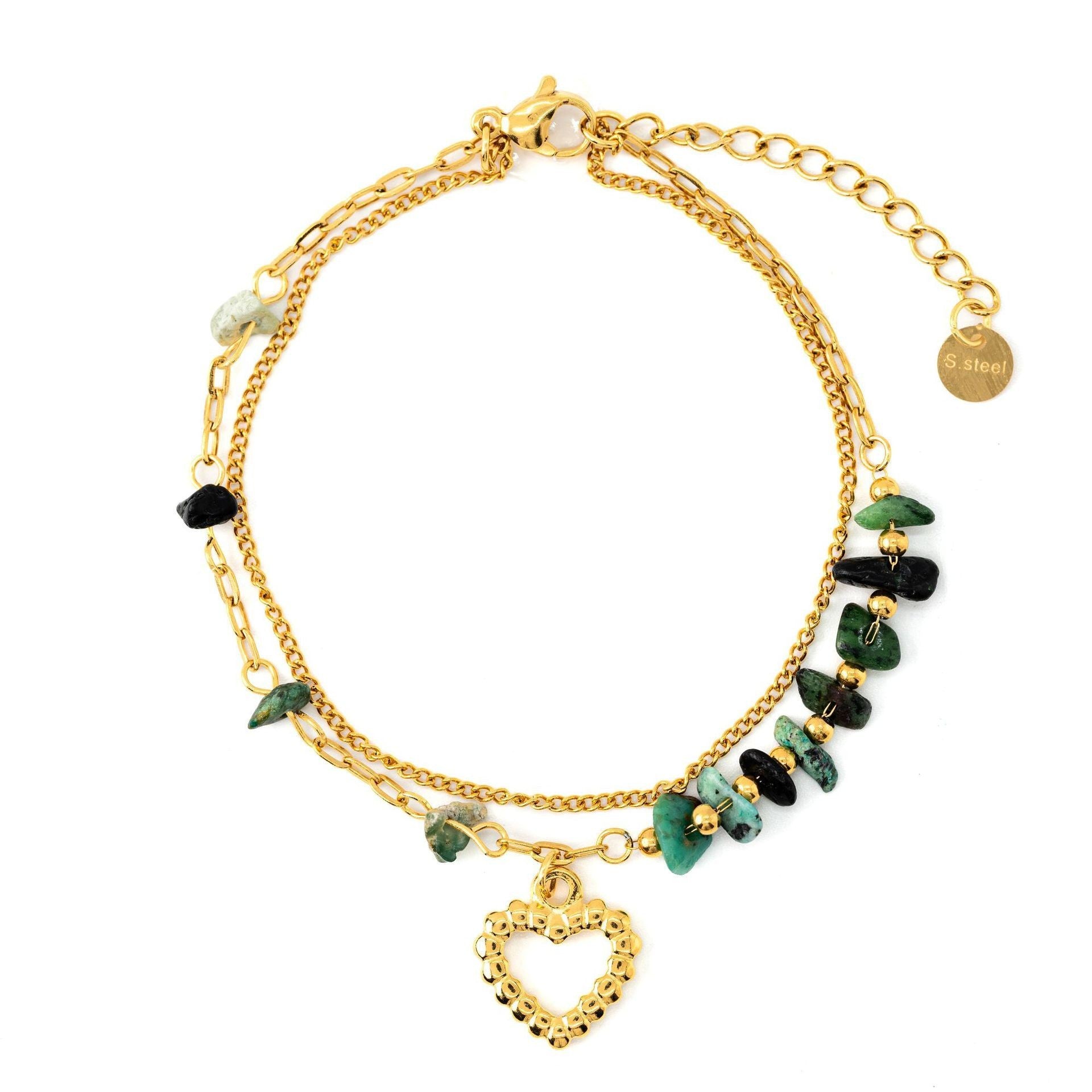 Stainless Steel Bracelet with Natural Stones & Freshwater Pearls – Elegant Design