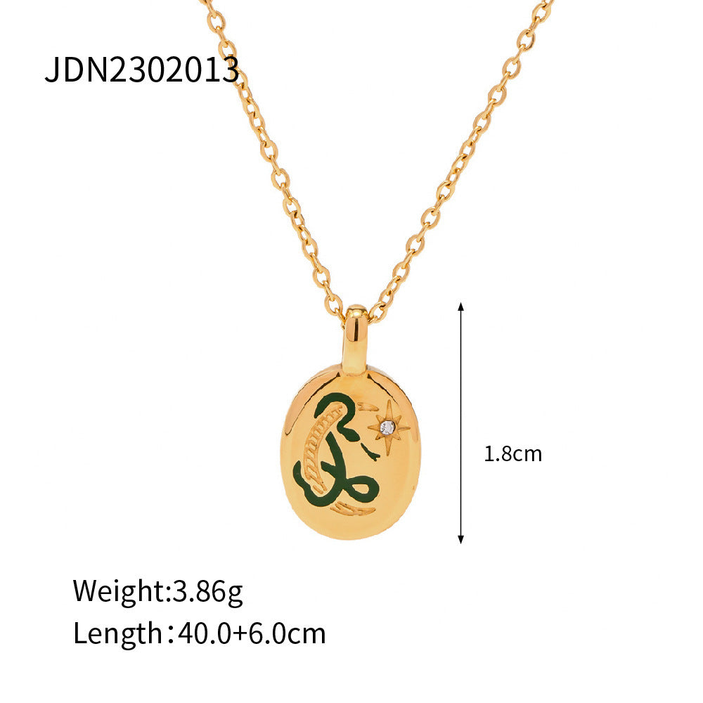 18K Gold-Plated Stainless Steel Pendant Necklace – Enamel Colour Modern Design