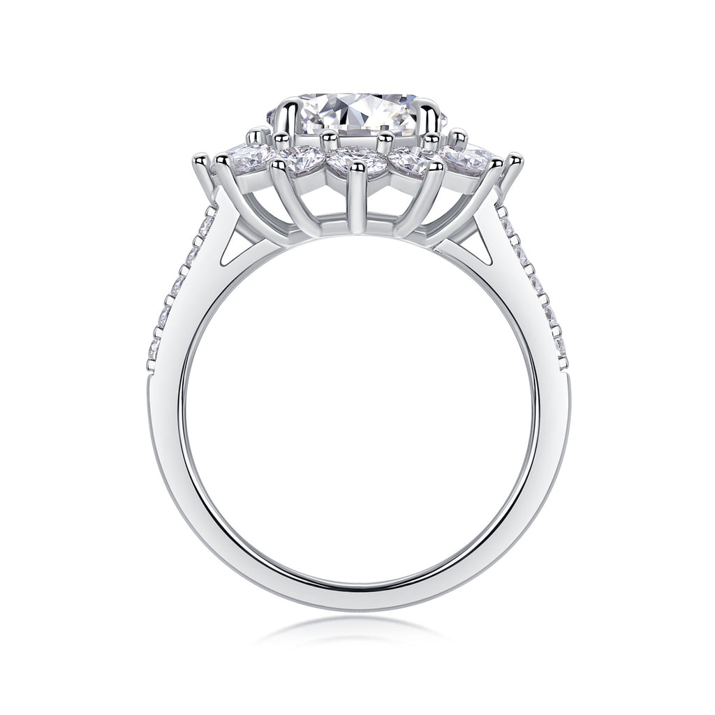 Sunflower Women’s 3-Carat Moissanite Ring – S925 Sterling Silver with Platinum-Plated Diamonds, Elegant Fashion Jewellery