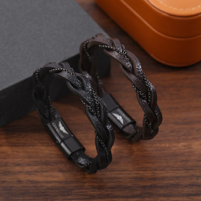 Cattle Leather Hand-Woven Bracelet – Unisex Men’s Style