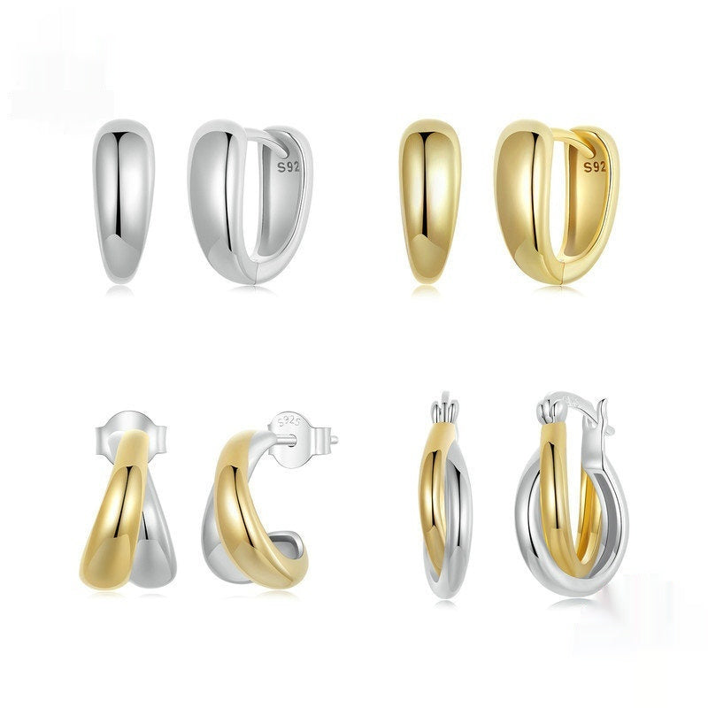 Double Ring Stud Earrings for Women – Silver and Gold Plain Design