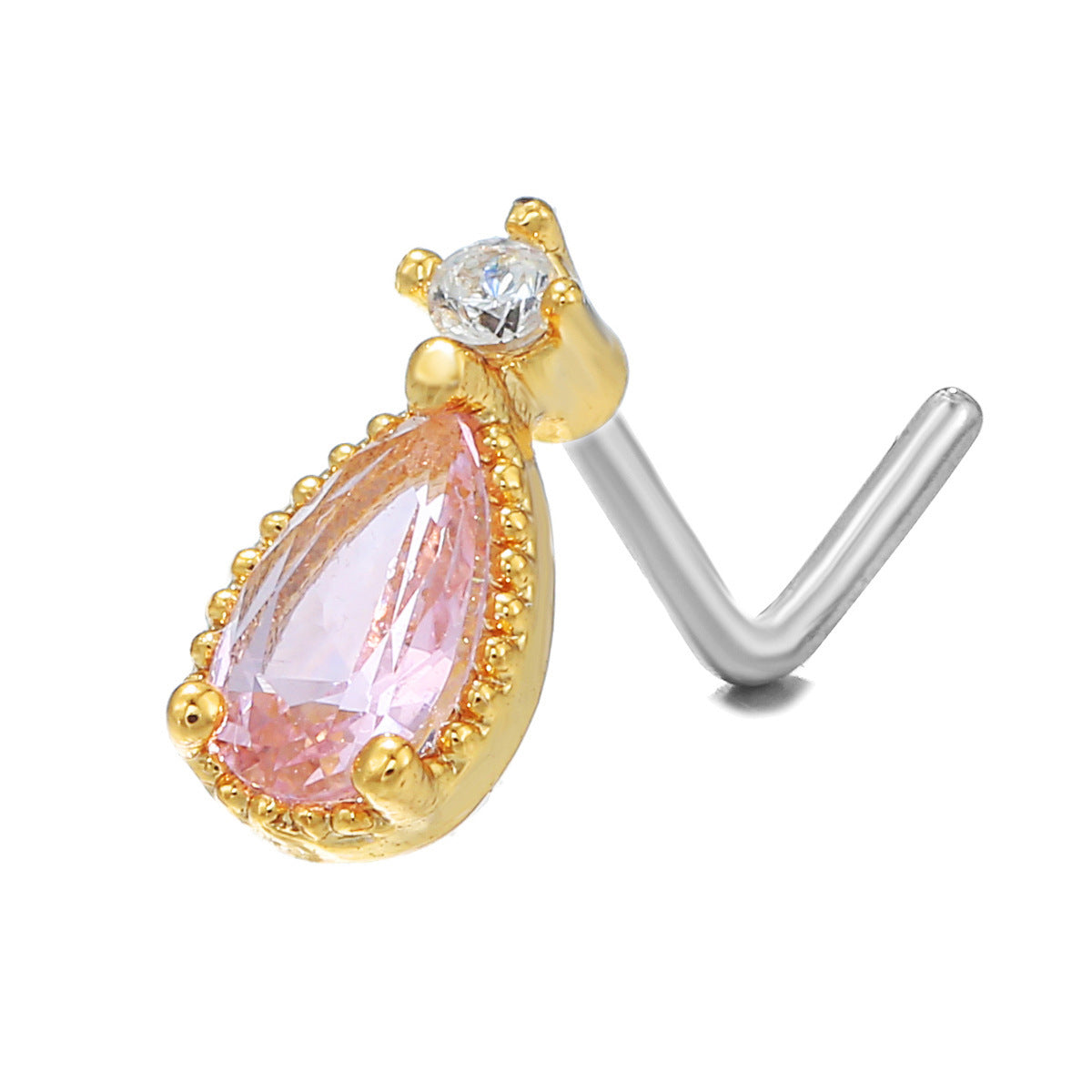 Zircon Geometric Nose Stud – 18K Gold & Brass Fashion Jewellery for Women