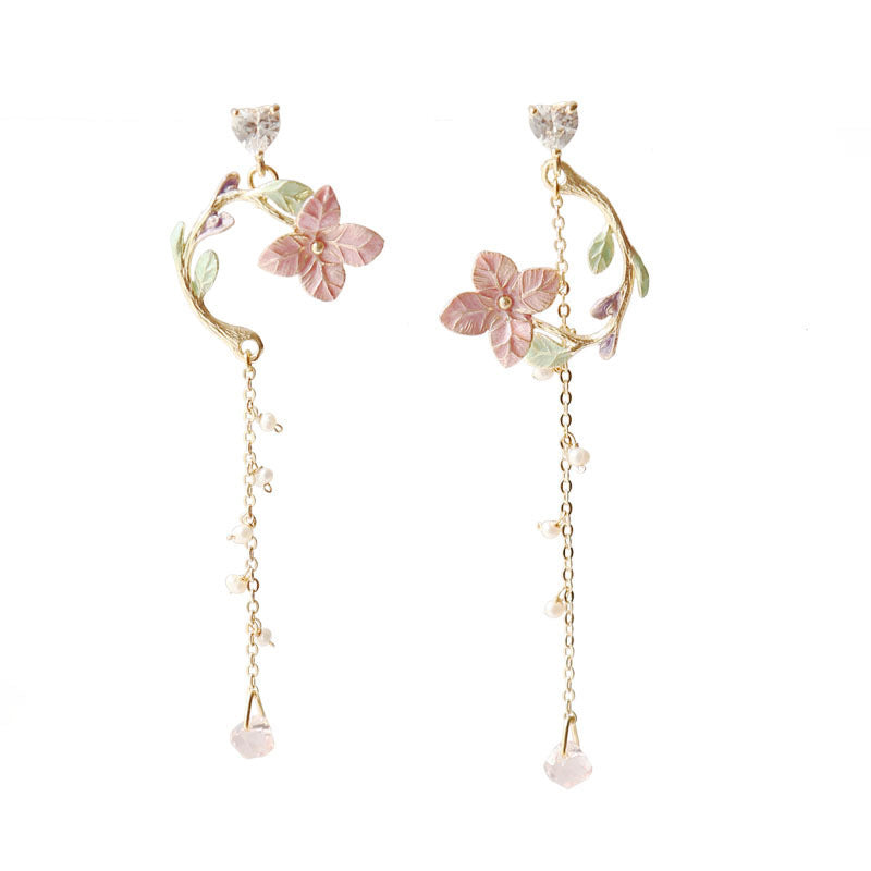 Korean Vintage Metal Flower Long Dangle Earrings – Elegant Brincos for Women
