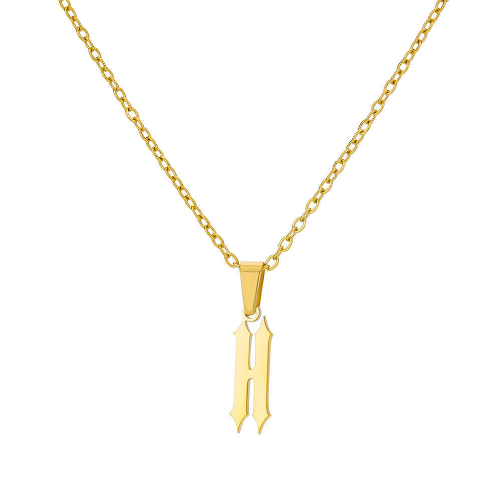 18K Gold-Plated Stainless Steel Pendant Necklace – Ancient English Letter Design