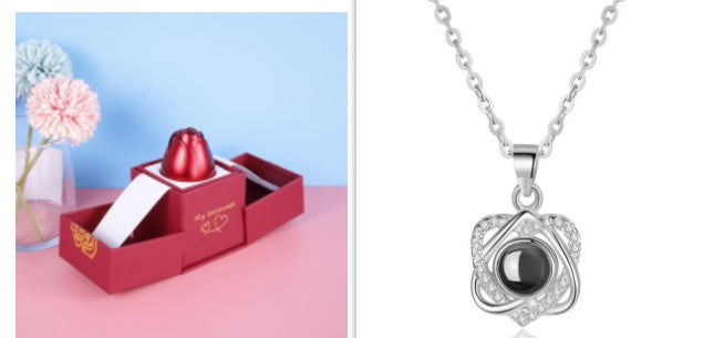 Valentine’s Day Rose Necklace Gift – Metal Jewellery in Gift Box