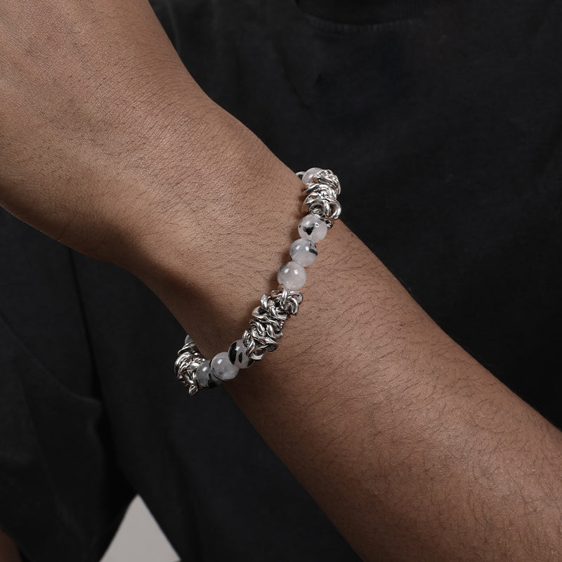 Men’s Hip Hop Bracelet – Black Hair Crystal Splicing Design