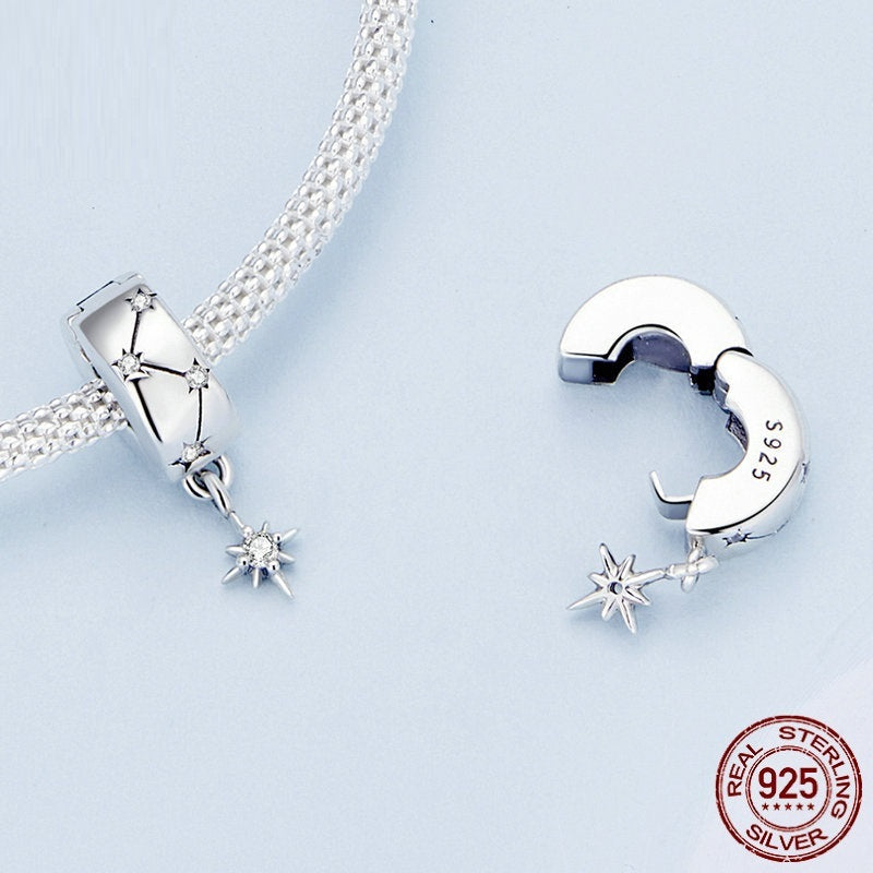 S925 Silver Starburst Zircon Pendant with Circular Clasp
