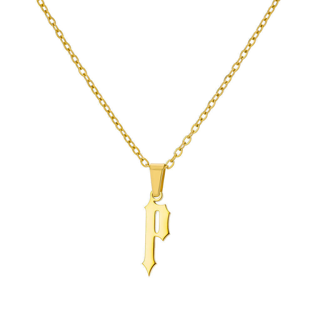 18K Gold-Plated Stainless Steel Pendant Necklace – Ancient English Letter Design