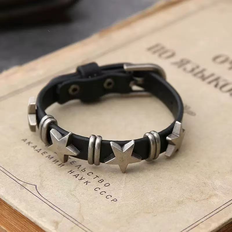 Men’s Punk Leather Bracelet – Five-Pointed Star Retro Style