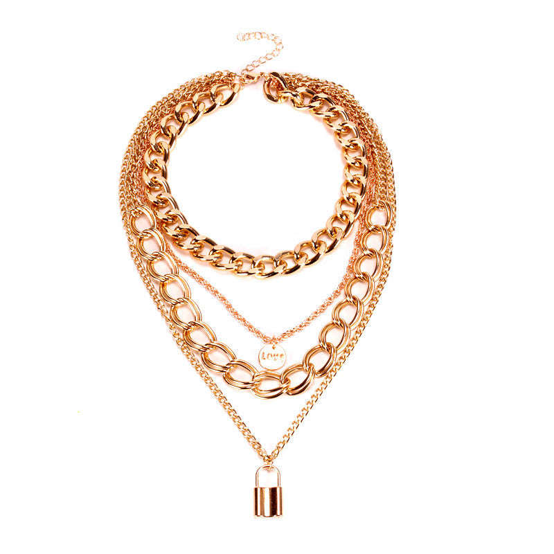 Personalized Multi-Layer Lock Pendant Necklace