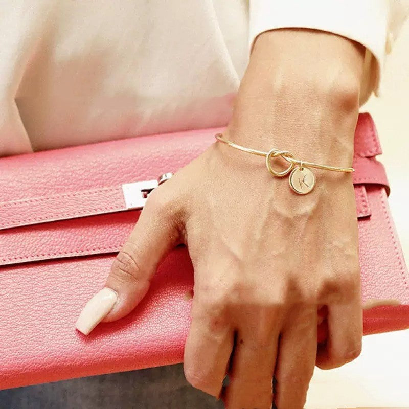 DIY Titanium Steel Bracelet – 26 English Letters with Love Heart Charm