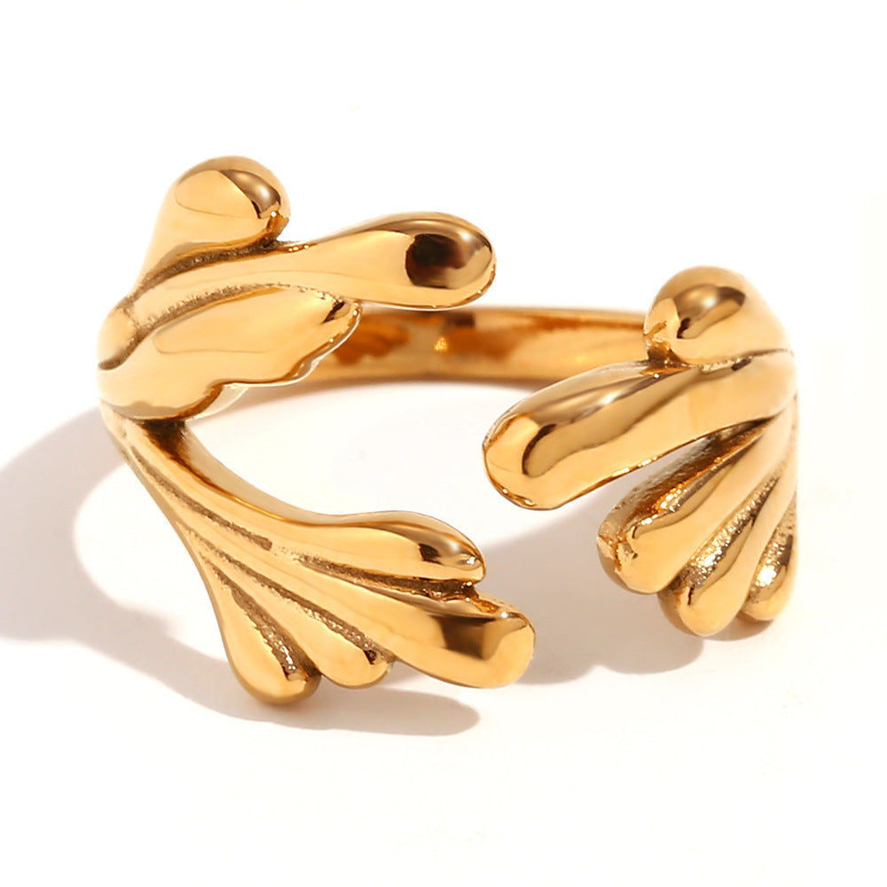 18K Gold Plated Stainless Steel Wave Flower Ring