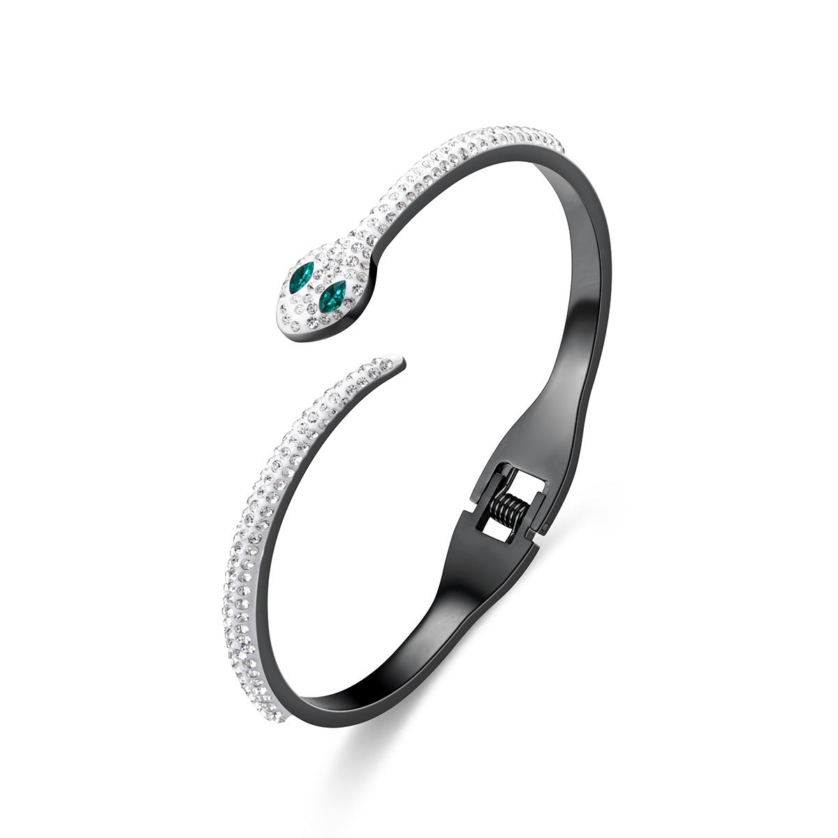 Green Eyed Snake Bracelet – Stainless Steel Micro Diamond-Set Jewellery