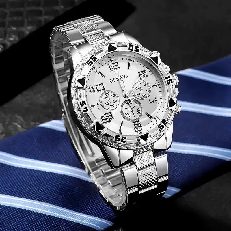 Blue Light Glass Men’s Business Quartz Watch – Stainless Steel Belt