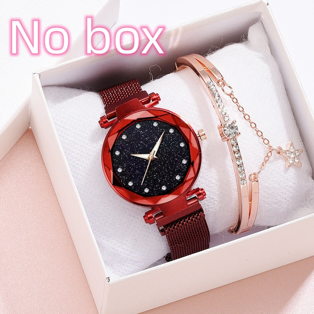 Luxury Women’s Starry Sky Watch & Bracelet Set – Fashion Elegant Magnet Buckle