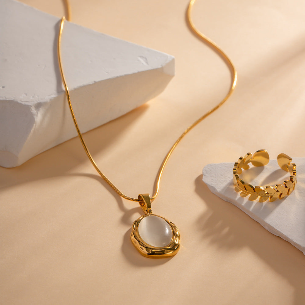 18K Gold Plated Stainless Steel Necklace with Natural Stone Pendant