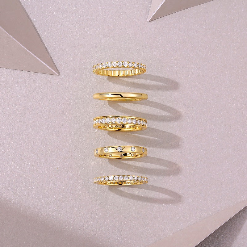 Golden Stars Women’s Moissanite Ring – S925 Sterling Silver with Gold-Plated Diamonds, Elegant Fashion Jewelry