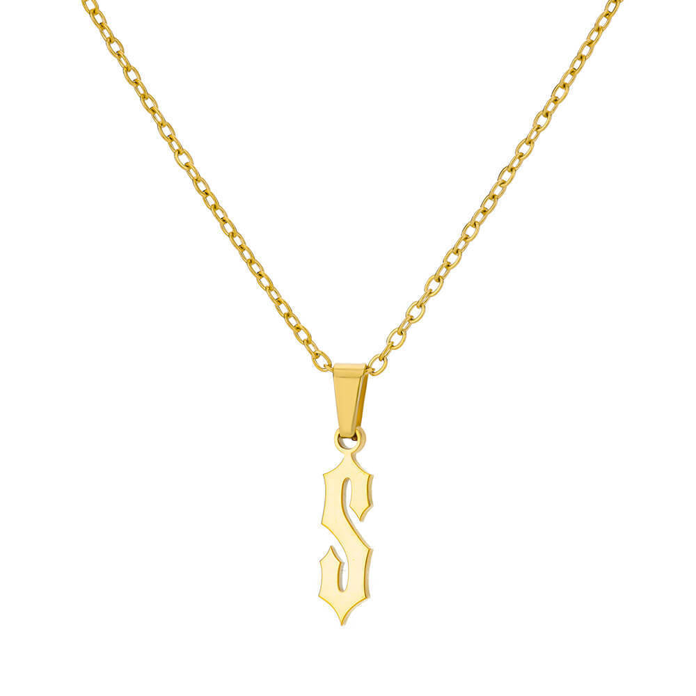18K Gold-Plated Stainless Steel Pendant Necklace – Ancient English Letter Design
