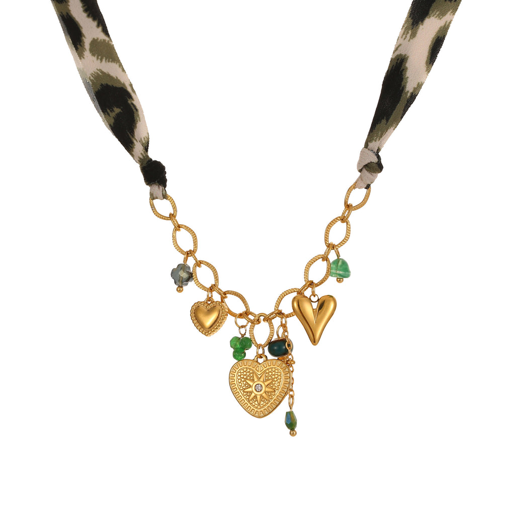 Women’s Leopard Print Pendant Necklace – Sun & Heart Stainless Steel Design