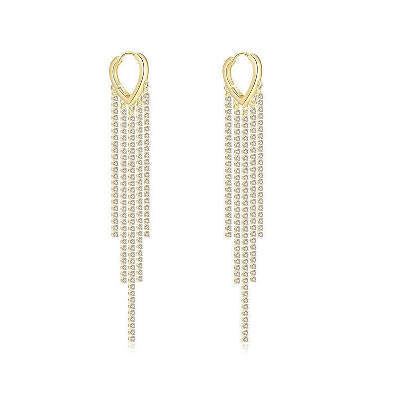 Diamond-Embedded Long Fringe Earrings – Cold Style Women’s Statement Earrings