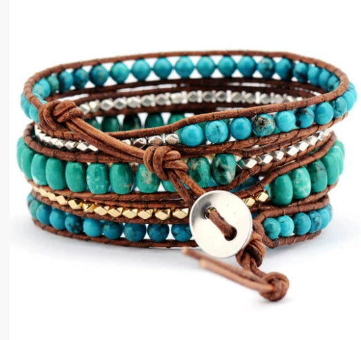 Multi-Layer Natural Pine Stone Bracelet – Handmade Winding Design