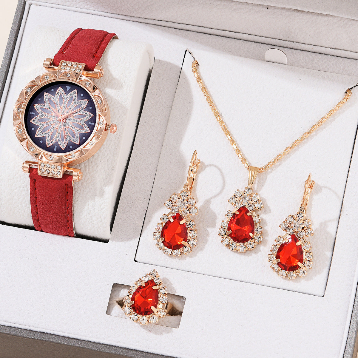 Watch, Necklace, Earring and Ring Set Women's Quartz