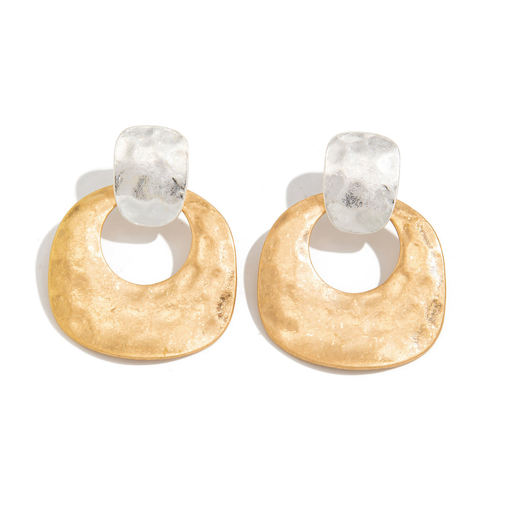 Fashion Metal Earrings – Glossy Pleated Irregular Geometric Design for Women