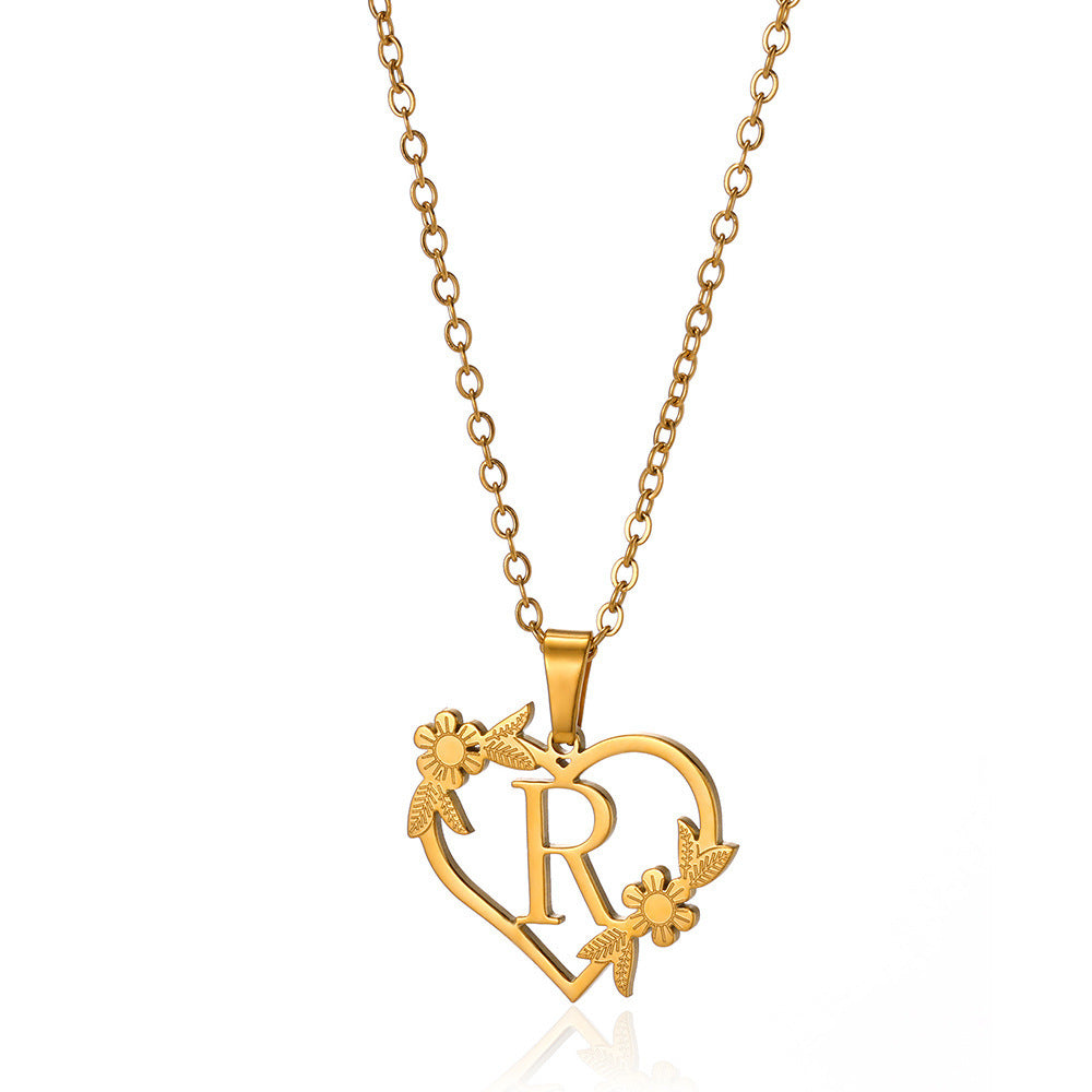 18K Gold Plated Stainless Steel Hollow Heart Flower Necklace
