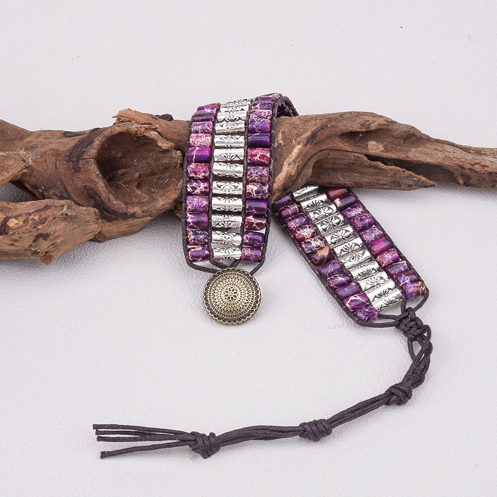 Purple Bohemian Braided Bracelet – Vintage Cylindrical Design