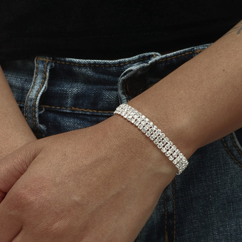 Women’s Three-Row Diamond Bracelet – European & American Style