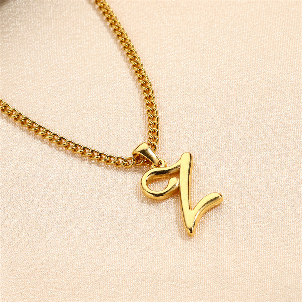 18K Gold Plated Stainless Steel Mini Letter Pendant Necklace