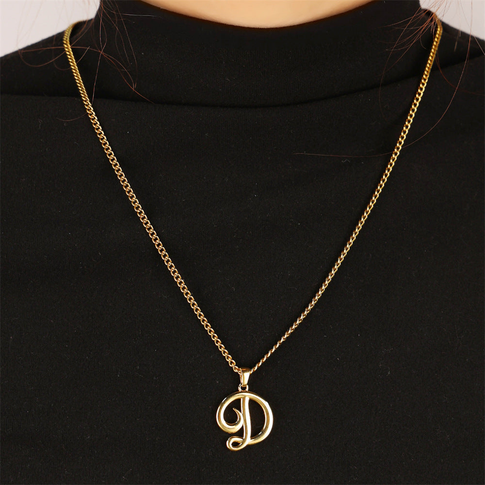18K Gold Plated Stainless Steel Mini Letter Pendant Necklace