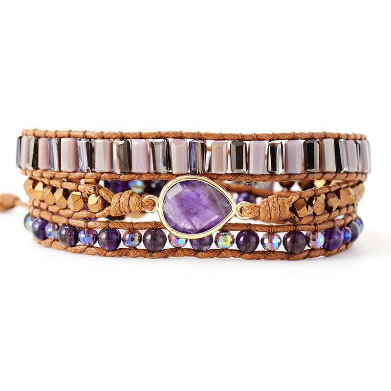 European & American Style Amethyst Bracelet – Woven Handmade Design