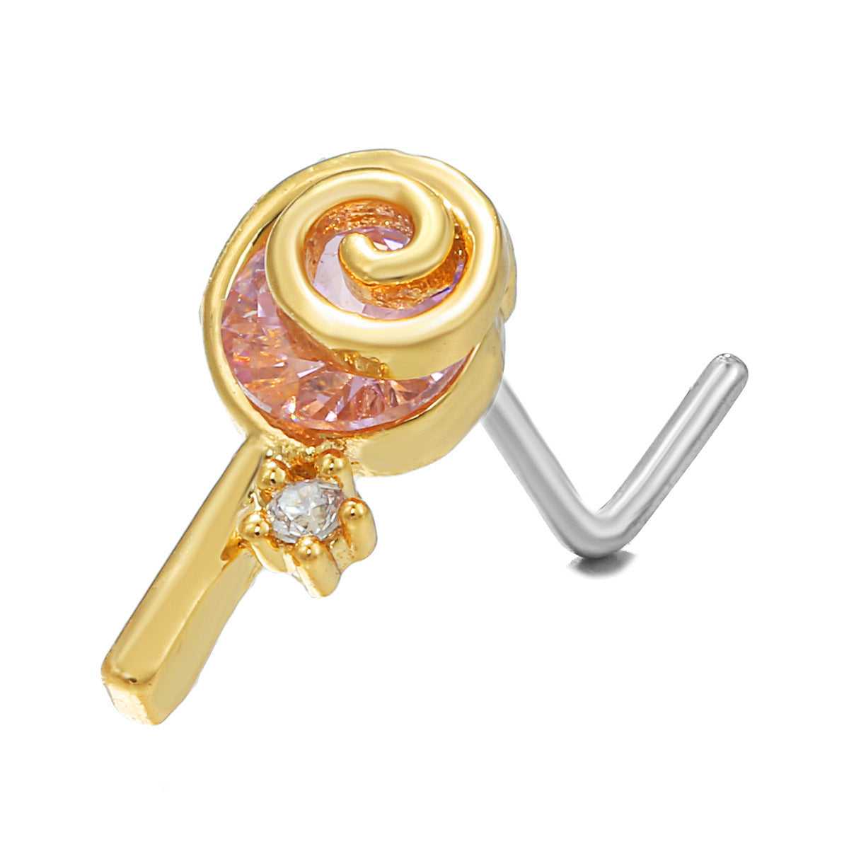 Zircon Geometric Nose Stud – 18K Gold & Brass Fashion Jewellery for Women