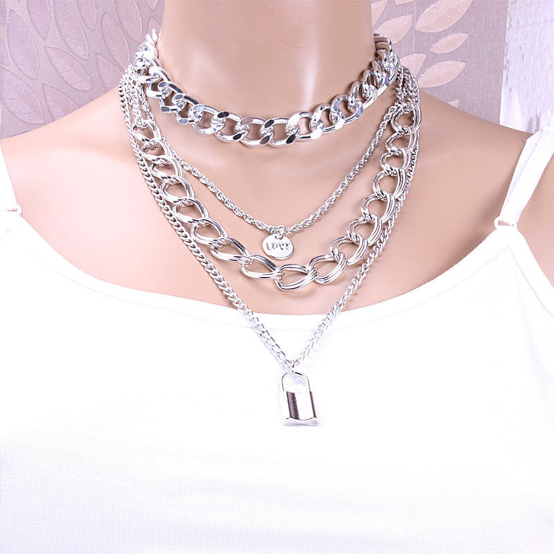 Personalized Multi-Layer Lock Pendant Necklace