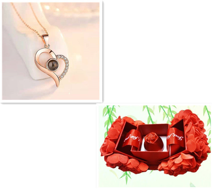 Valentine’s Day Rose Necklace Gift – Metal Jewellery in Gift Box