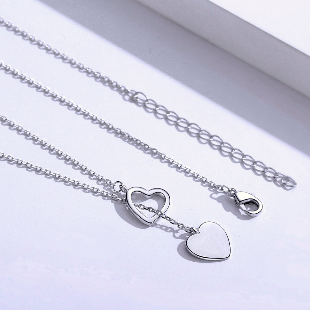 Sterling Silver Double Love Necklace – Romantic 925 Silver Pendant