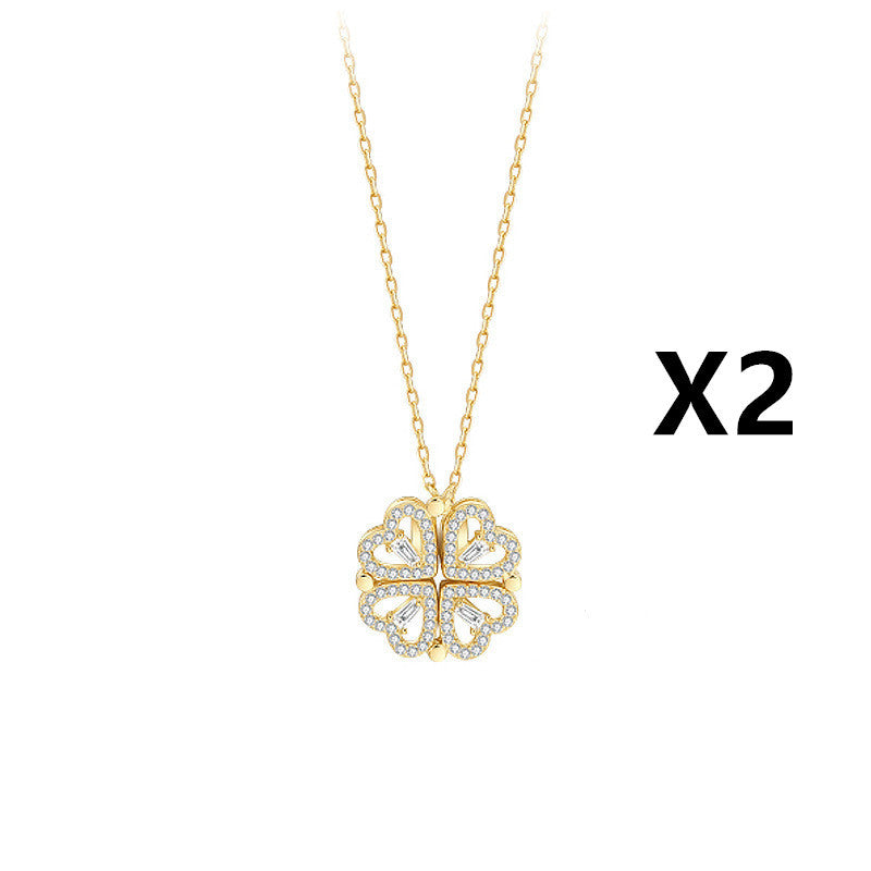 Detachable Four-Leaf Clover Necklace – Women’s Multi-Wear Zircon Chain