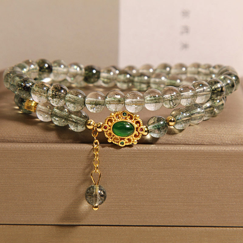 Women’s Green Phantom Quartz Double Circle Bracelet – Japanese & Korean Style